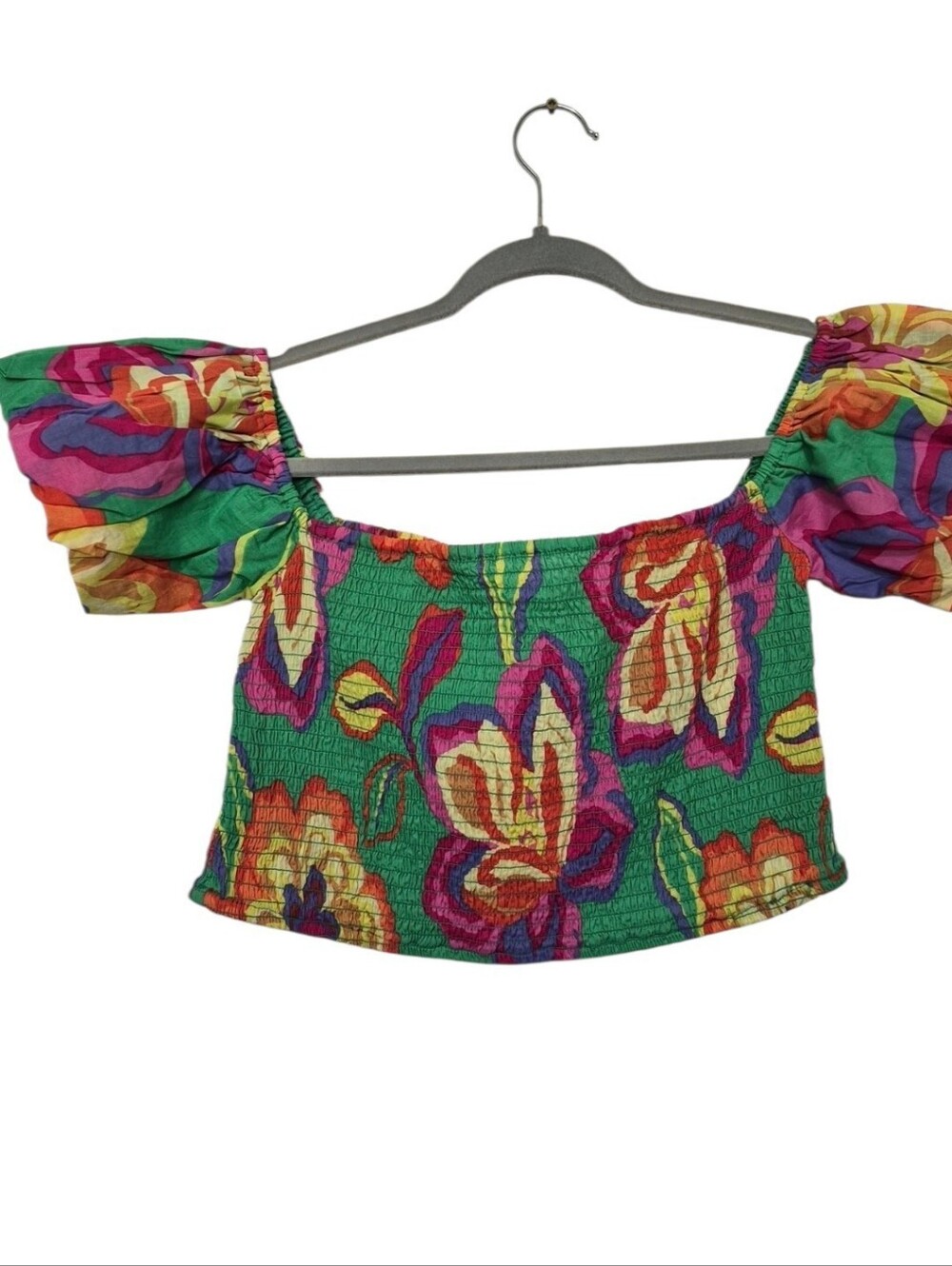 GB Gianni Bini Green Floral Smocked Puff Sleeve Crop Top Size XL NWT